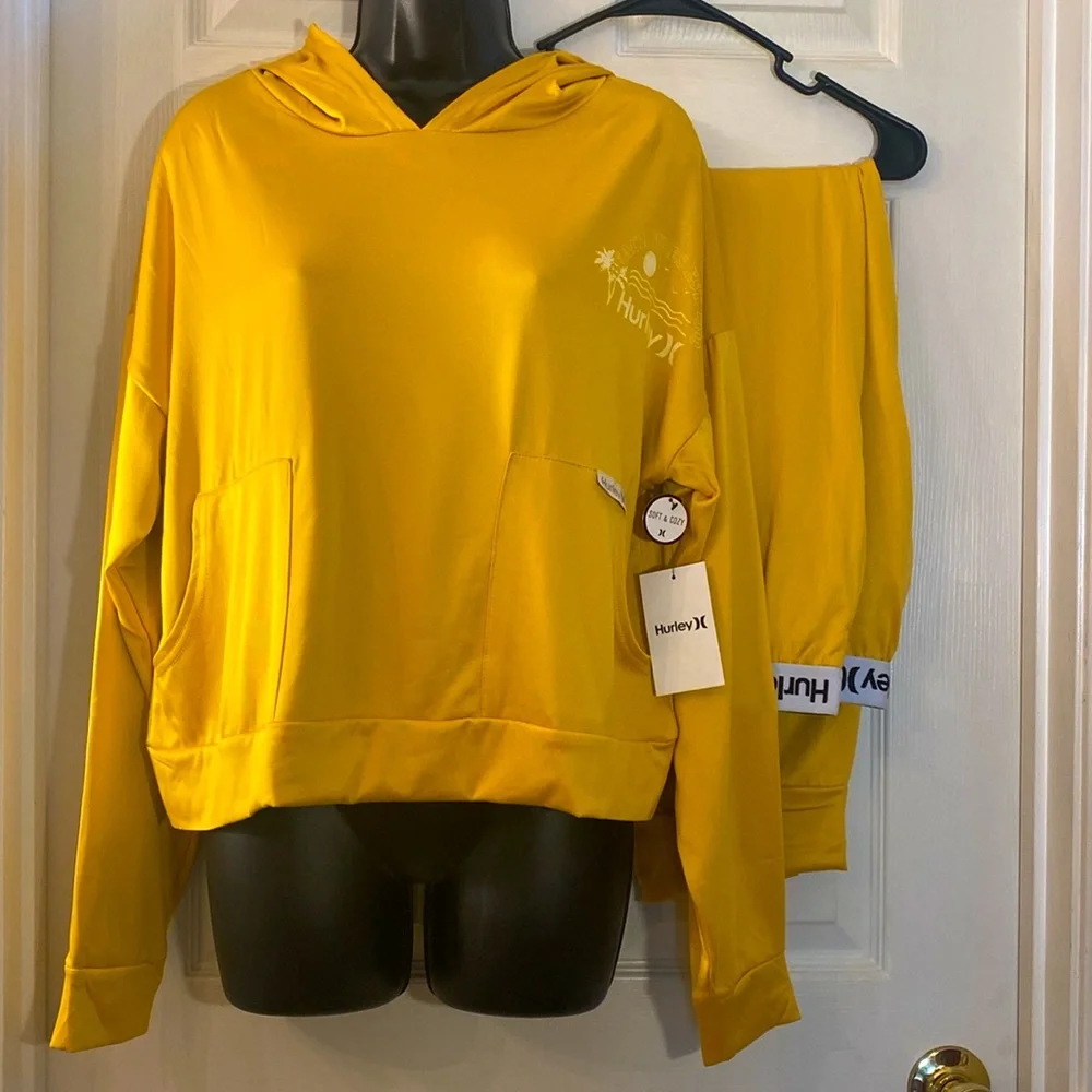 Hurley Vibrant Misted Yellow Hoodie Jogger Set NWTs - Picture 7 of 9